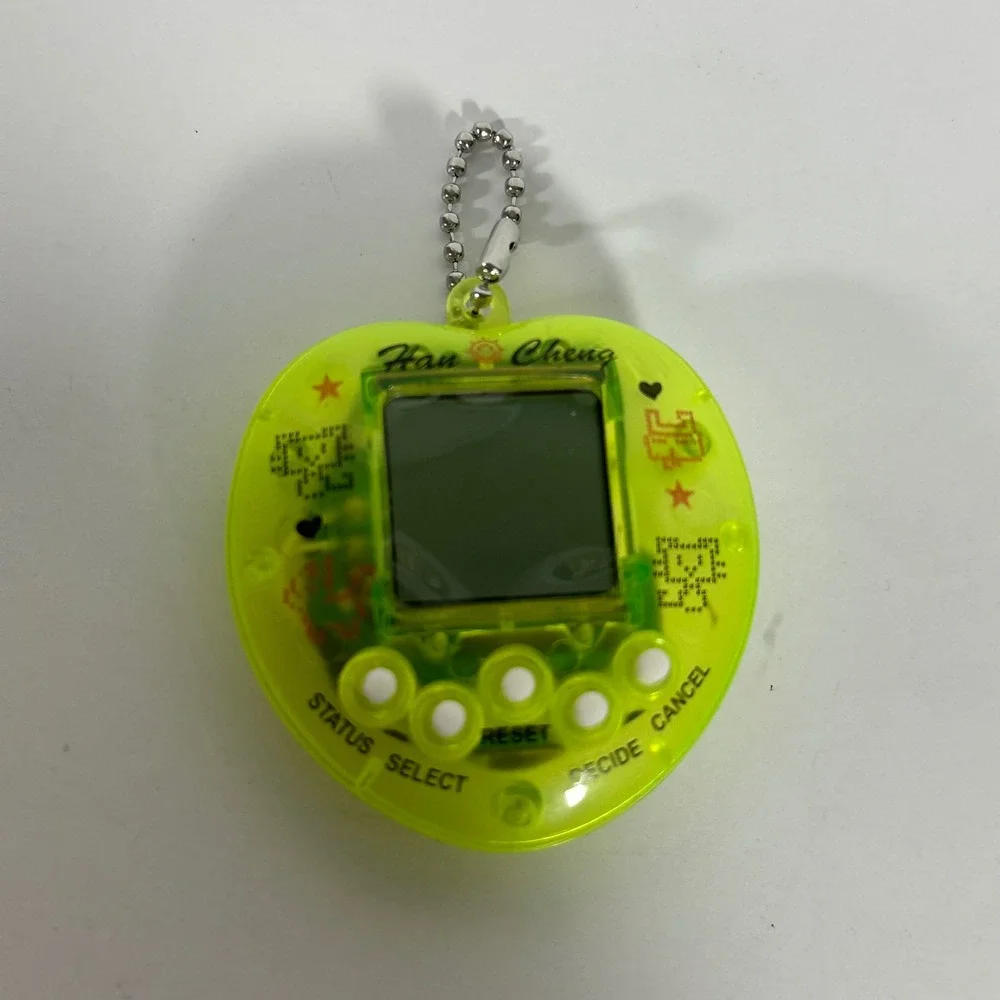 Han Cheng Virtual Pet Handheld Game Neon Lime Green Heart Translucent Retro Toy